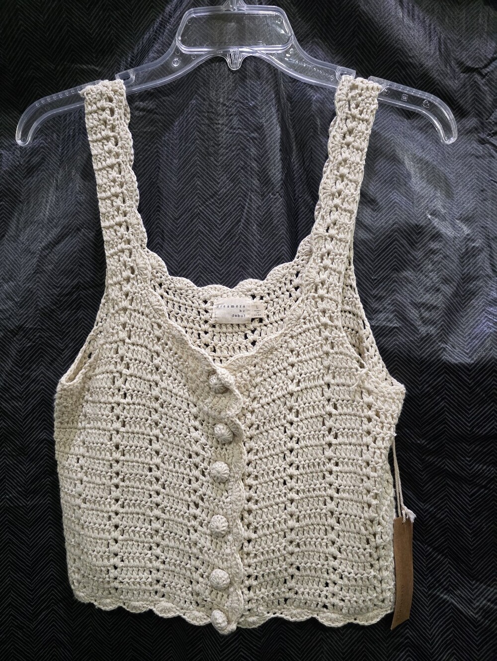 Dreamers By Debut Women's Cream Button Down Crochet Tank Top Size LG NWT